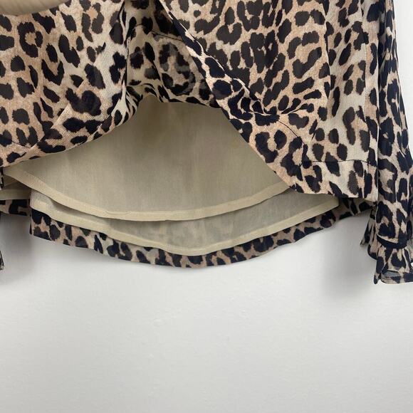 Ganni leopard print blouse long sleeve ruffle round neck size 34 or XS - Picture 3 of 8